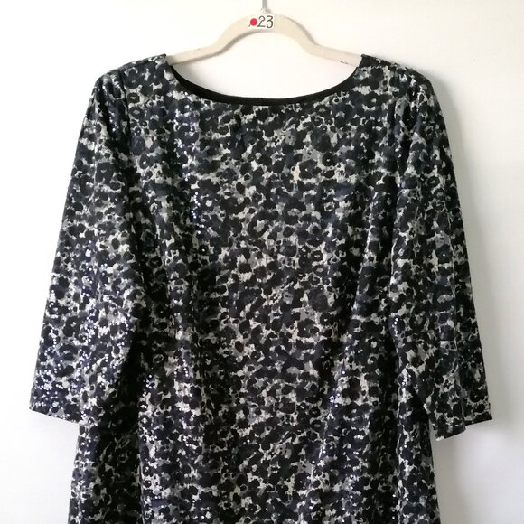 Kris Jenner Womens Black White 3/4 Sleeve Sequin Tunic Top Plus Size 1X - Picture 2 of 7